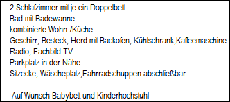 Ausstattung Ferienwohnung Sonnenblick Bansin